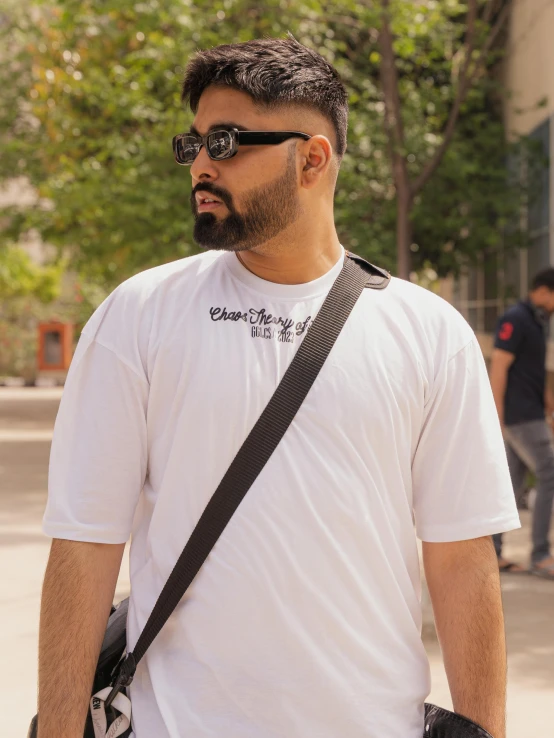 a man with a beard and sunglasses walking