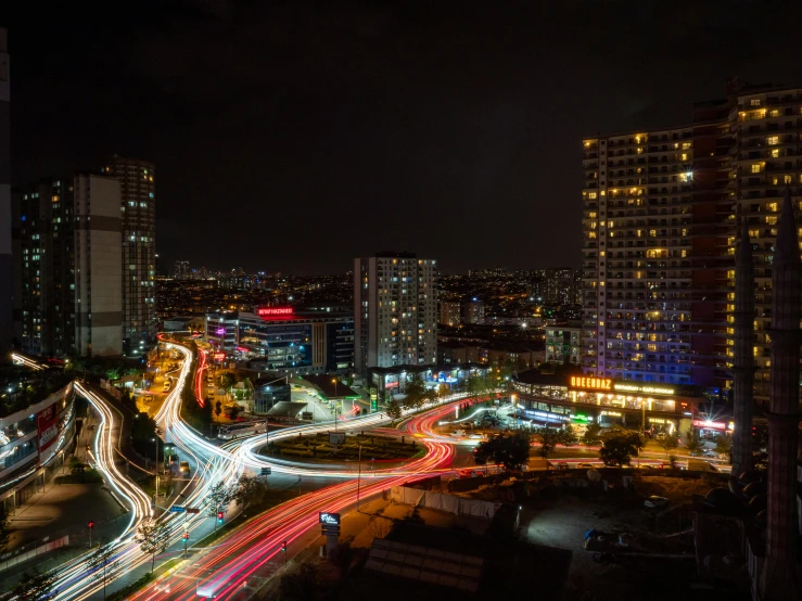 night view of a busy urban highway with lights