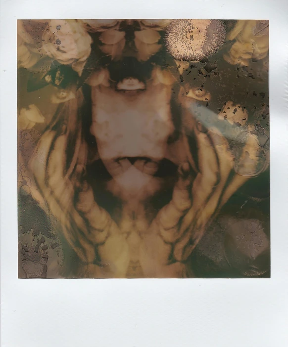 abstract image of person with hand on head and flowers