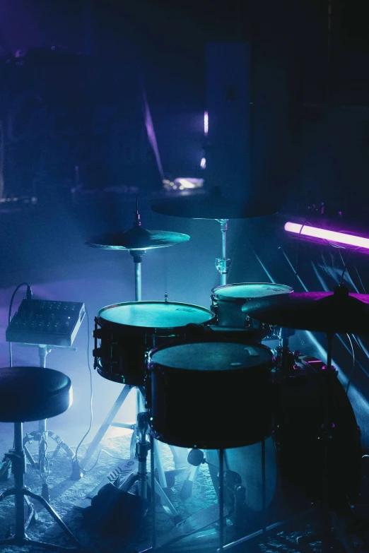 drums are lit up by the bright lights