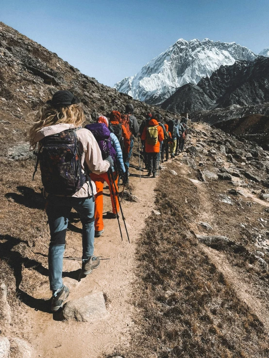 a group of hikers trekking up a mountain