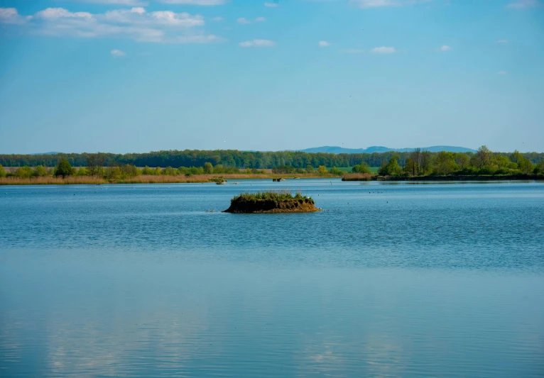 there is a small island in the middle of the water