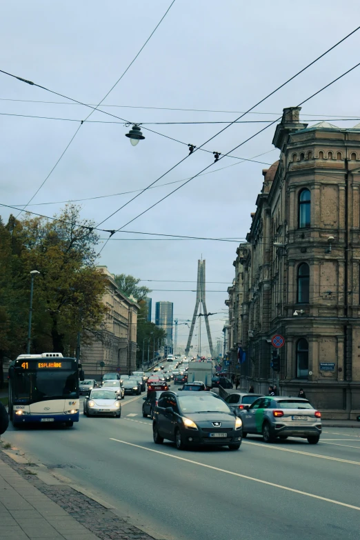 a busy city street with traffic and cars