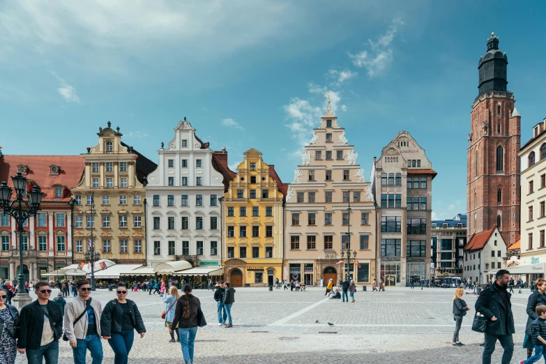 the old town center is busy with people