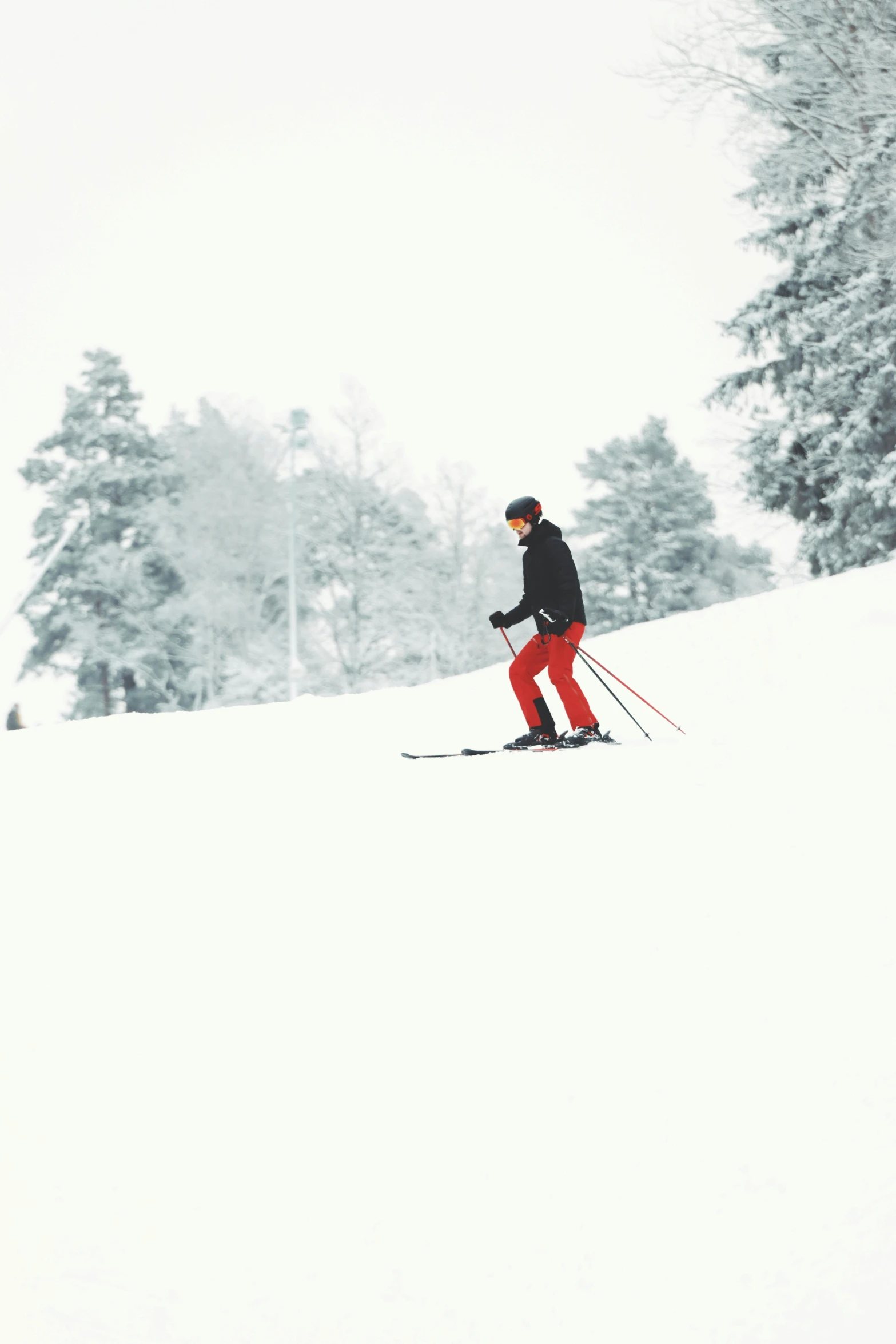 a skier skiing on a snowy slope in a park