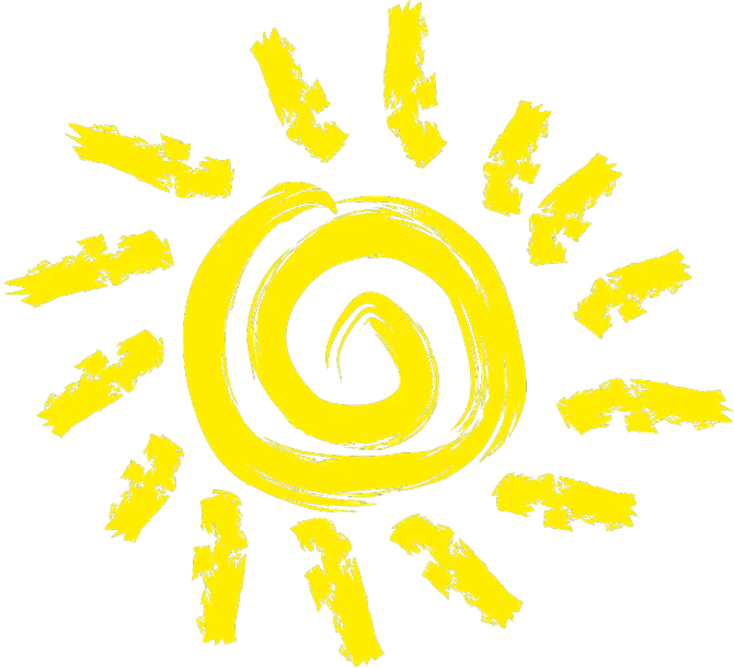 a drawing of a sun on a white background, rayonism, yellow light spell, spiral, hot summertime, family friendly