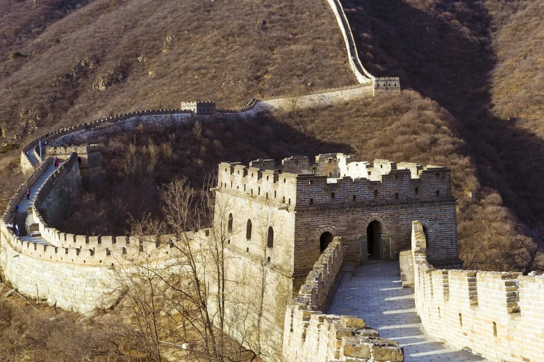 an aerial view of the great wall of china, by Richard Carline, detail shot, sunny, edited, january