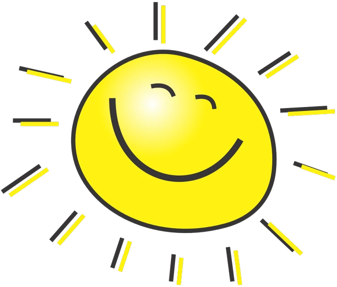 a smiling sun with rays coming out of it, a picture, rayonism, clip art, lights off, black, sunshafts