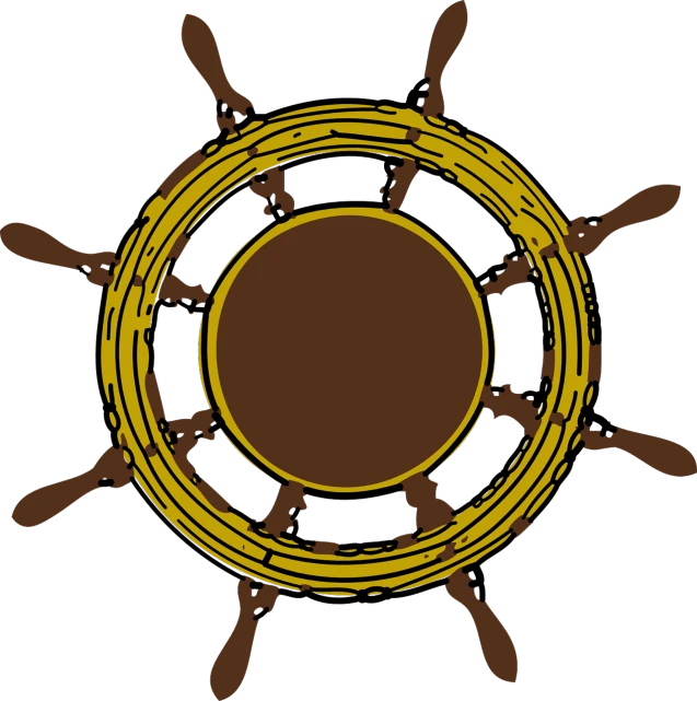 a close up of a steering wheel on a black background, a digital rendering, inspired by Shūbun Tenshō, brown and gold color palette, sea of thieves style, !!! very coherent!!! vector art, sun shaft