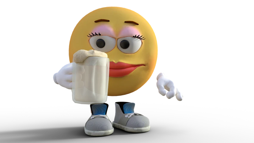 a cartoon character holding a bottle of milk, a digital rendering, inspired by Heinz Anger, smiley face, low quality 3d model, but what do you mean, emoticon