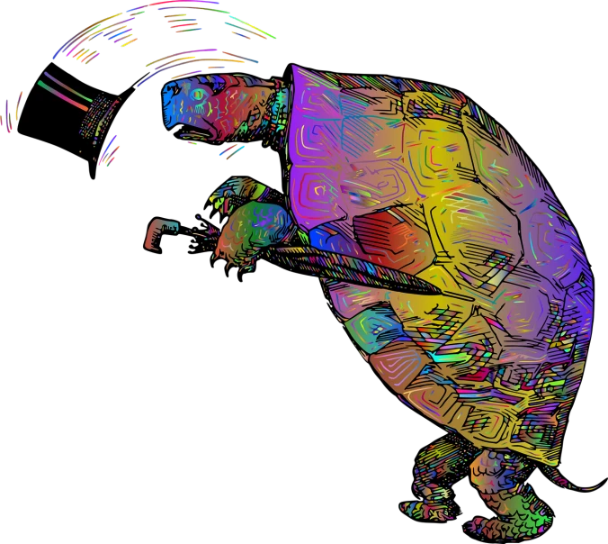 a man riding a skateboard up the side of a ramp, a raytraced image, inspired by Umberto Boccioni, flickr, digital art, as an anthropomorphic turtle, technicolor!!!, bending down slightly, colorful high contrast