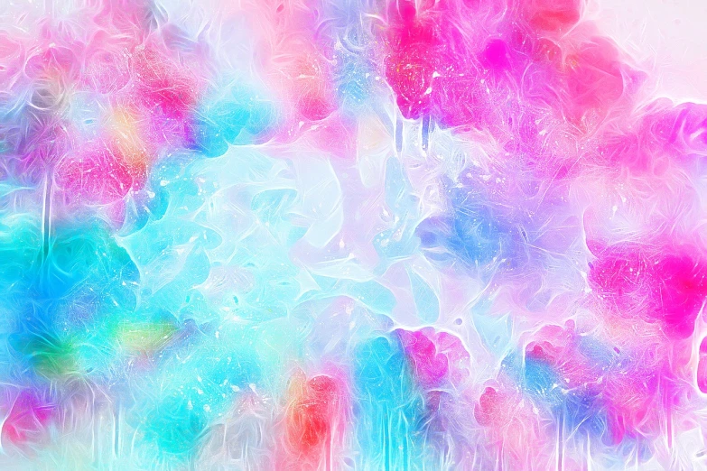 a close up of a painting of a bunch of flowers, a digital painting, metaphysical painting, beautiful fractal ice background, made of cotton candy, inverted neon rainbow drip paint, blurred and dreamy illustration