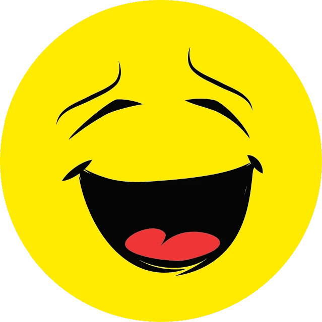 a yellow smiley face with a red tongue, a picture, pixabay, mingei, head bent back in laughter, with a black background, 😃😀😄☺🙃😉😗, with round face