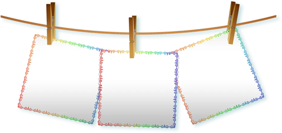 two sheets of paper hanging on a clothes line, a screenshot, computer art, decorative border, clip art, big belt, colorful image