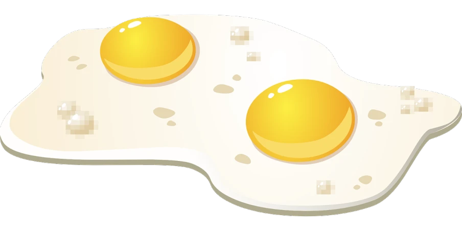 two fried eggs sitting on top of each other, an illustration of, pixabay, sōsaku hanga, cell animation, flat surface, black, anime food