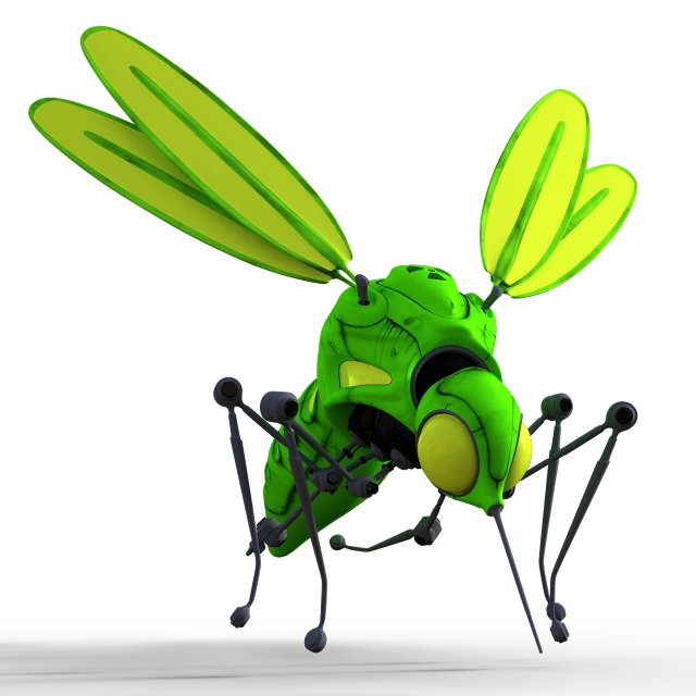 a close up of a green insect on a black background, a 3D render, polycount contest winner, robot made of jet parts, toon boom render, large mosquito wings, full color illustration