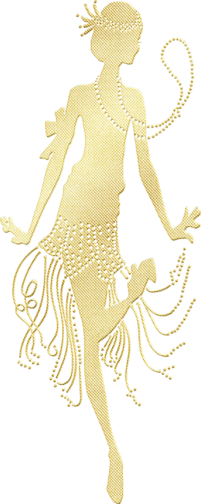 a silhouette of a woman in a flapper dress, a digital rendering, inspired by George barbier, 8 intricate golden tenticles, closeup - view, brass plated, mermaid