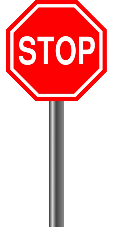a red stop sign sitting on top of a metal pole, vector art, digital art, with a black background, silver, (((lumnious))), a long shot