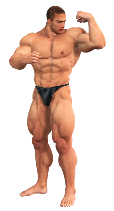an image of a man flexing his muscles, a 3D render, by Arthur Pan, in billy herrington body, strong legs, heman style, thick body