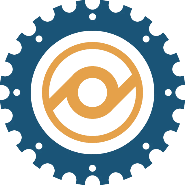 a blue and yellow logo on a black background, inspired by Kōno Michisei, polycount, incoherents, cogs and wheels, sacral chakra, discord profile picture, black mesa