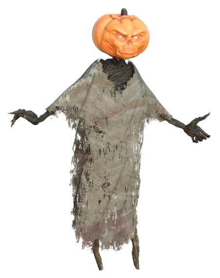 a close up of a person in a costume with a pumpkin on their head, trending on zbrush central, creepy black figure standing, 7 feet tall, full - view, detailed image
