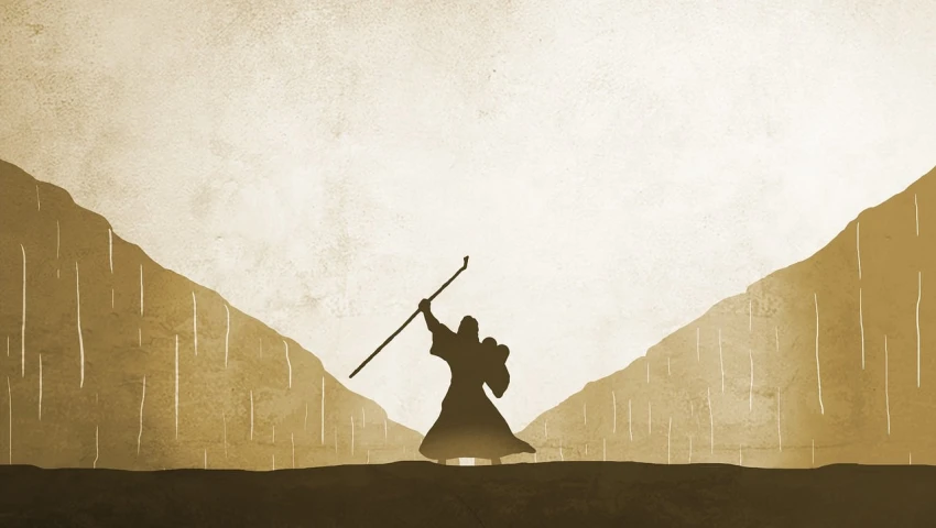 a man standing on top of a hill holding a stick, concept art, inspired by Jakub Schikaneder, aikido, a christian jedi, reduced minimal illustration, king