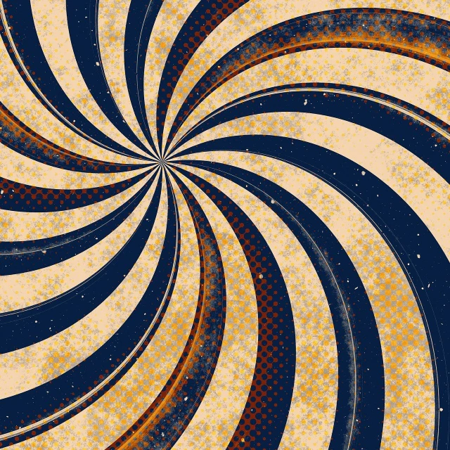 a black and white swirl with orange dots, inspired by Lubin Baugin, shutterstock, abstract illusionism, old vintage paper, colors with gold and dark blue, coffee and stars background, halftone texture