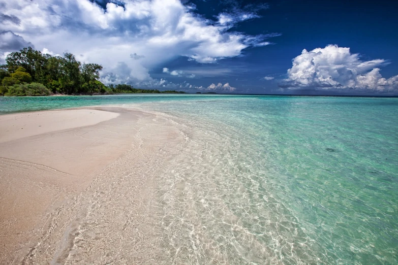 a sandy beach in the middle of the ocean, by Thomas Corsan Morton, flickr, sumatraism, madagascar, visually crisp & clear, conde nast traveler photo, jamaica