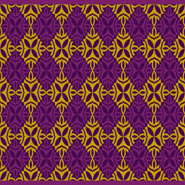 a purple and yellow pattern on a purple background, vector art, inspired by Osman Hamdi Bey, damask pattern, thai, created in adobe illustrator, ƒ/8