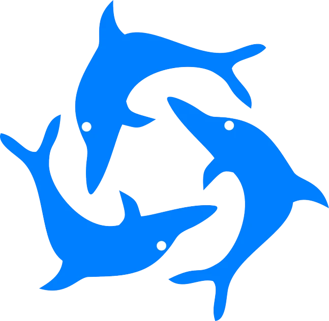 a group of dolphins swimming in a circle, an illustration of, inspired by Masamitsu Ōta, romanticism, three head one body, blue: 0.5, tourist photo, cut