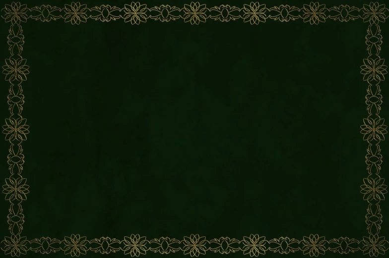 a dark green background with a gold border, inspired by Katsushika Ōi, fairy tale style background, flower background, textured parchment background, alchemist library background