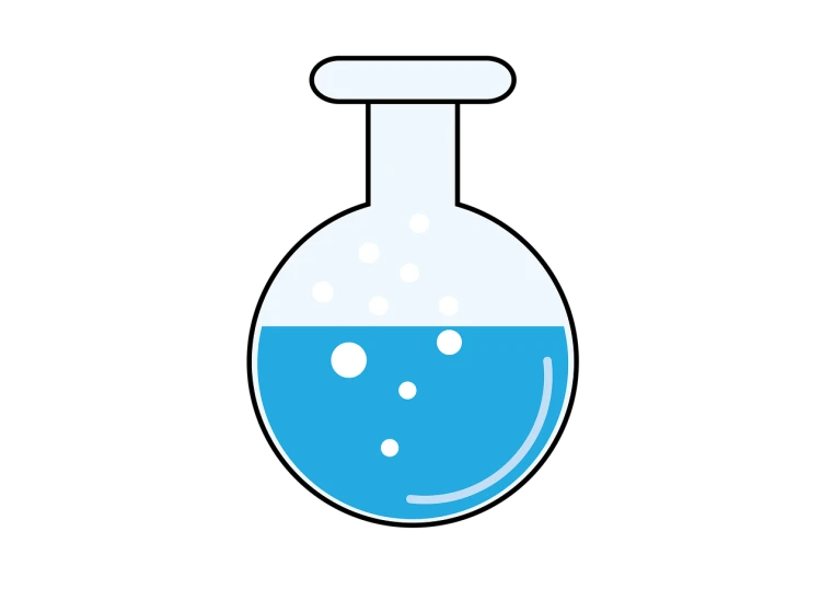 a flask filled with blue liquid on a black background, an illustration of, clone laboratory, on a flat color black background, water bubble, simple and clean illustration