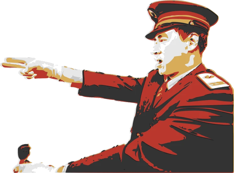 a man in a uniform pointing at something, vector art, inspired by Li Tiefu, pixabay, conceptual art, train, enhanced photo, driver, part leyendecker style