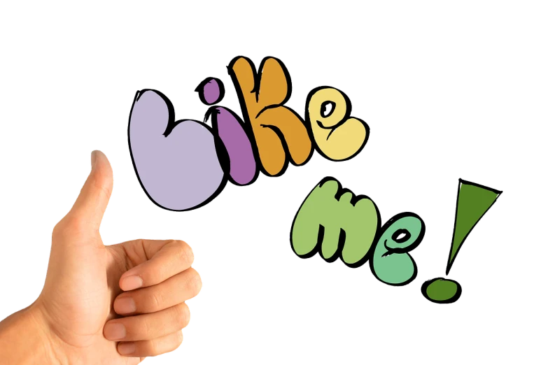 a hand holding a sign that says like me, by Mirko Rački, trending on pixabay, biker, colorful image, 😃😀😄☺🙃😉😗, thumb up