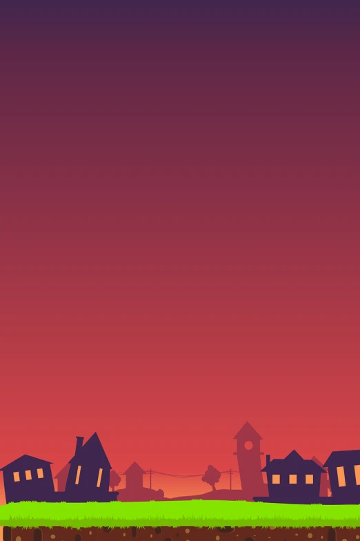 a cartoon town with a red sky in the background, postminimalism, amoled wallpaper, roofs, purple and red color bleed, simplistic