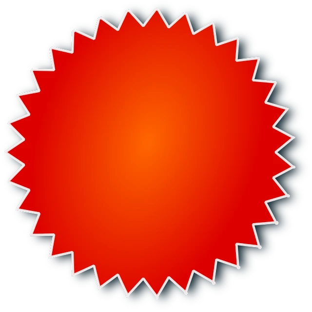 a red and black starburst on a white background, a picture, flickr, badge, round form, orange color, clipart