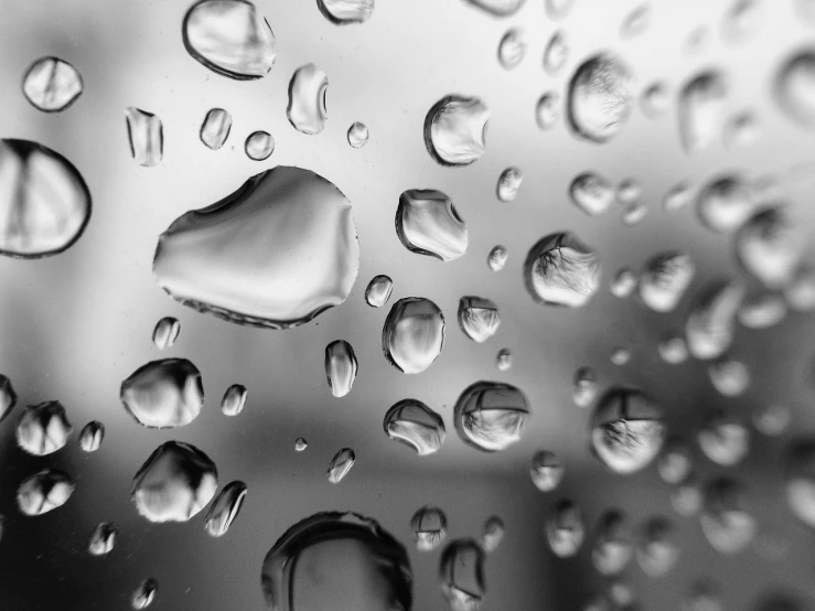 a close up of water droplets on a window, a macro photograph, by Jakob Gauermann, pexels, minimalism, 4k greyscale hd photography, liquid simulation, hyperdetailed!