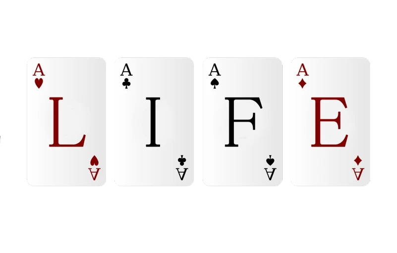 a couple of playing cards sitting on top of each other, inspired by Zsolt Bodoni, meaning of life, header with logo, pc wallpaper, in a row