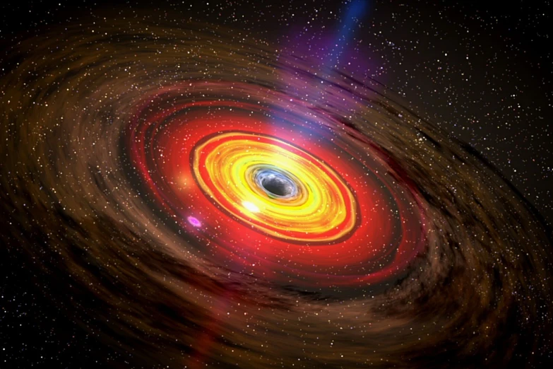 a spiral galaxy with a black hole in the center, an illustration of, large array, black halo, a brightly coloured, wikipedia