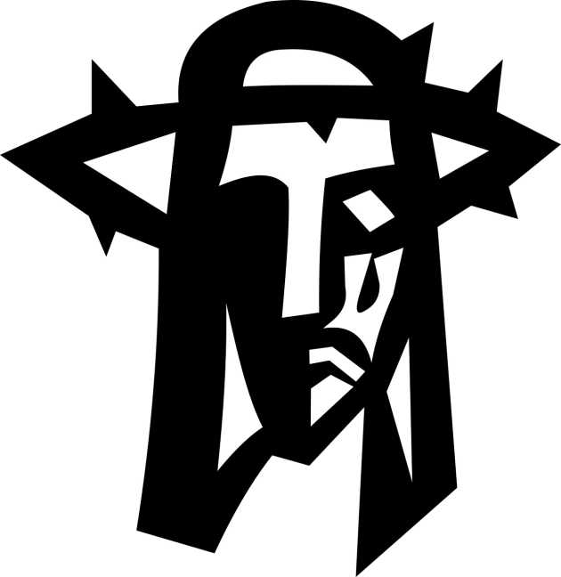 a black and white image of a man's face, vector art, inspired by Oswaldo Guayasamín, deviantart, primitivism, holy crusader medieval, negative space is mandatory, mark kostabi, 2 d vector logo