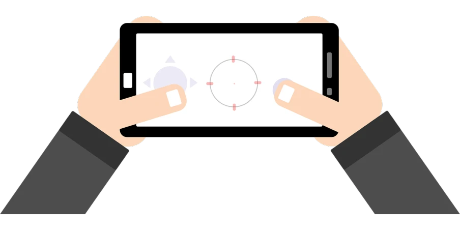 two hands holding a tablet with a drawing on it, by Android Jones, pixabay, digital art, digital pong screen, aiming, on a flat color black background, 3 d icon for mobile game