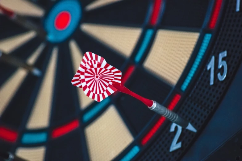 a dart in the center of a dart board, a screenshot, by Dietmar Damerau, pexels, precisionism, 🦩🪐🐞👩🏻🦳, red and white color scheme, product introduction photo, istockphoto