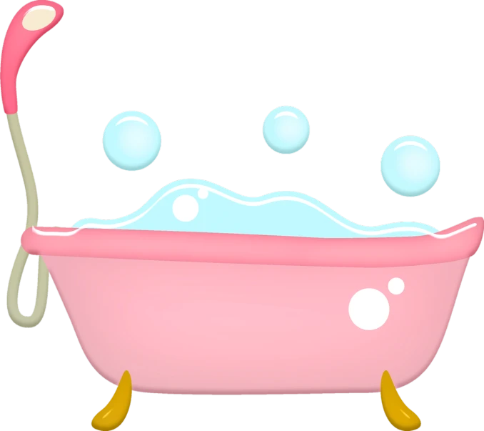a pink bathtub with bubbles coming out of it, a pastel, pixabay, with a black background, clipart, bathhouse, pink and blue colors