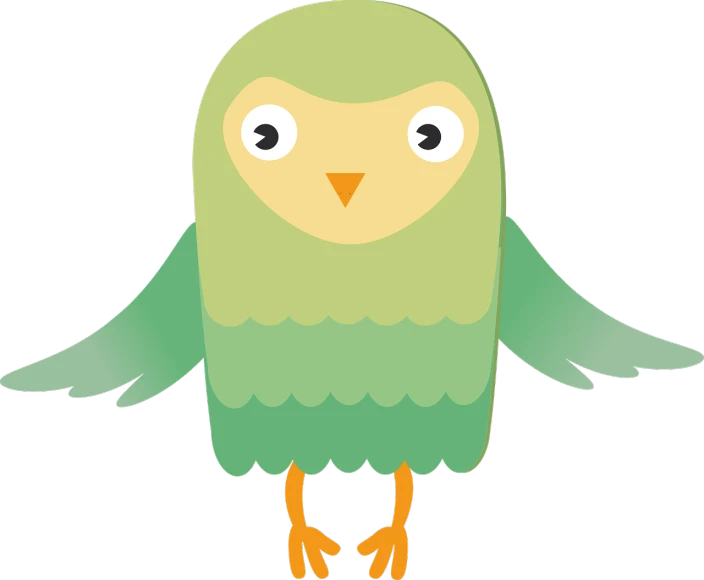 a green bird with its wings spread out, vector art, pixabay, mingei, very very small owl, toddler, flat - color, young harpy-girl