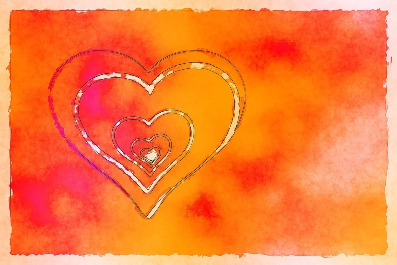 a drawing of a heart on a watercolor background, a digital rendering, vibrant orange, jewel, overlapping layers, family