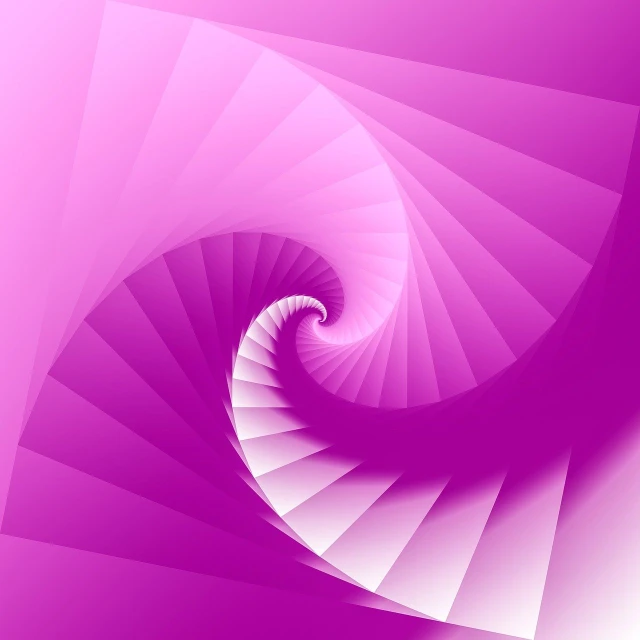 a spiral staircase with a purple background, a raytraced image, inspired by Josef Albers, abstract illusionism, pink gradient background, white fractals, with a square, unreal with on gradient
