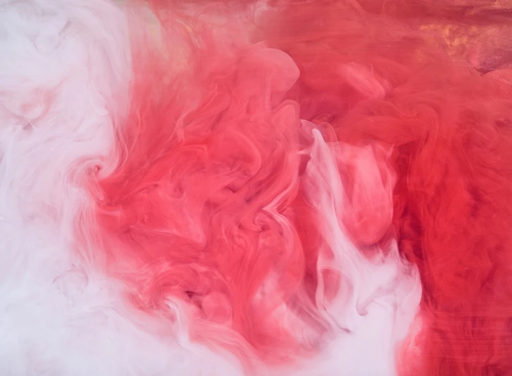 a close up of a red and white dye, inspired by Kim Keever, pexels, metaphysical painting, pink clouds background, abstract rippling background, flowing milk, 8k resolution.oil on canvas