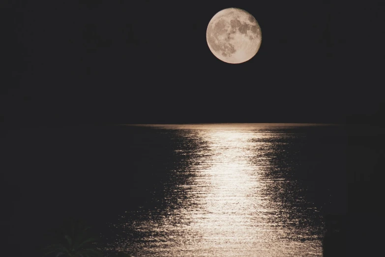 a full moon rising over a body of water, a picture, pexels, art deco, high contrast of light and dark, silver, enhanced photo, night photo