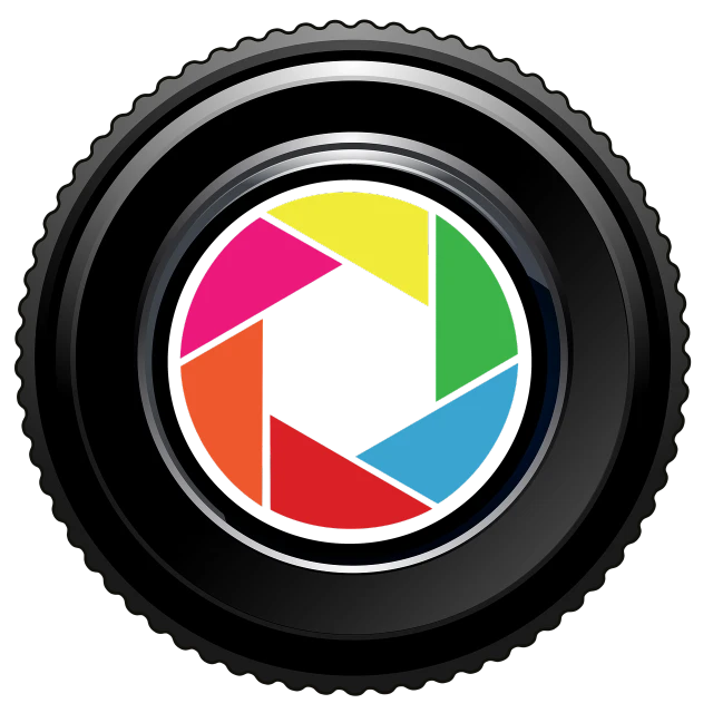 a colorful camera lens on a black background, a picture, by John Button, art photography, sharp focus vector centered, wheel, icon, set photo