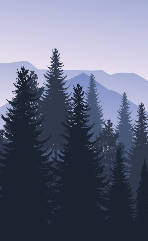 a group of trees with mountains in the background, inspired by Aaron Douglas, shutterstock, appalachian mountains, realistic detailed background, in the early morning, black fir